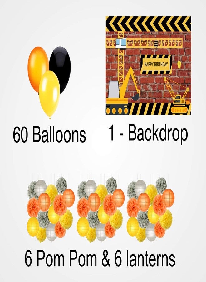 Theme My Party Birthday Decoration Backdrop with Balloons, pom pom & Lantern for Construction Theme Birthday (4ft x 4ft) - Image 2